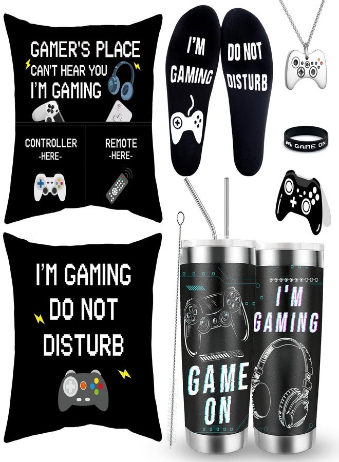 GOAUS Gamer Gifts Set, Gaming Socks, 20 oz Tumbler, Pillow Cover 18x18 inch, Necklace, Bracelet, Gift Card for Teen Boys Men Teenagers Him - Image 1